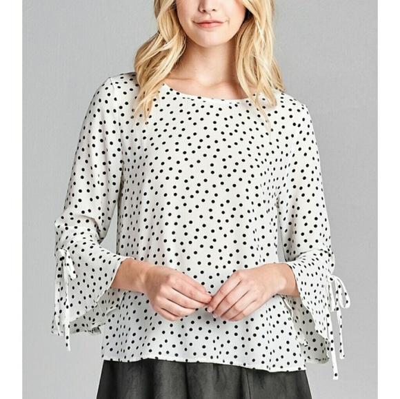 Black White Polka Dots Bell Sleeve Blouse - Picture 2 of 5